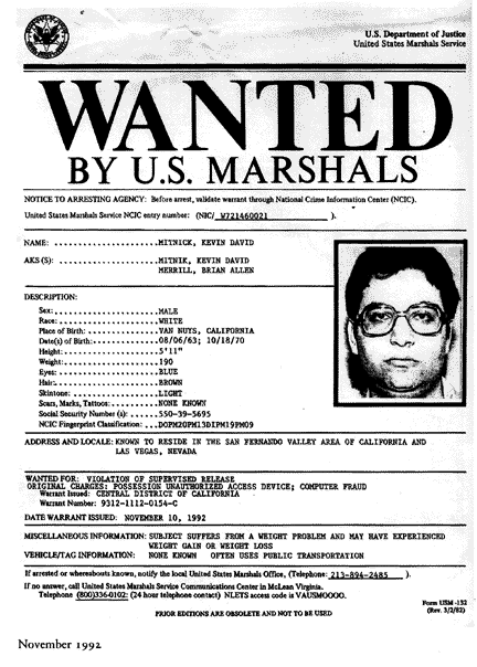 Kevin Mitnick's Wanted Poster, Social Engineering, Hacker, Manipulation